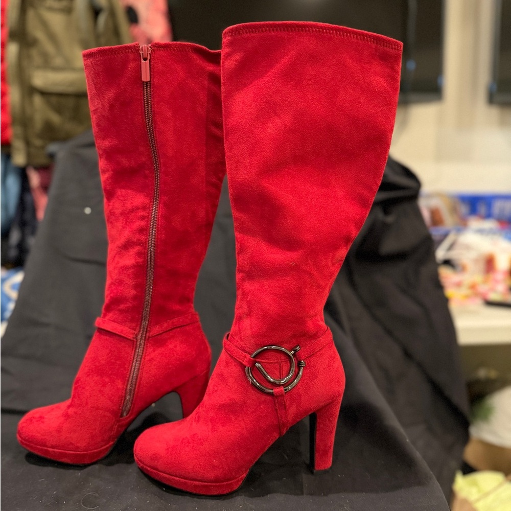 Impo Red Heeled Boots with Buckle Detail